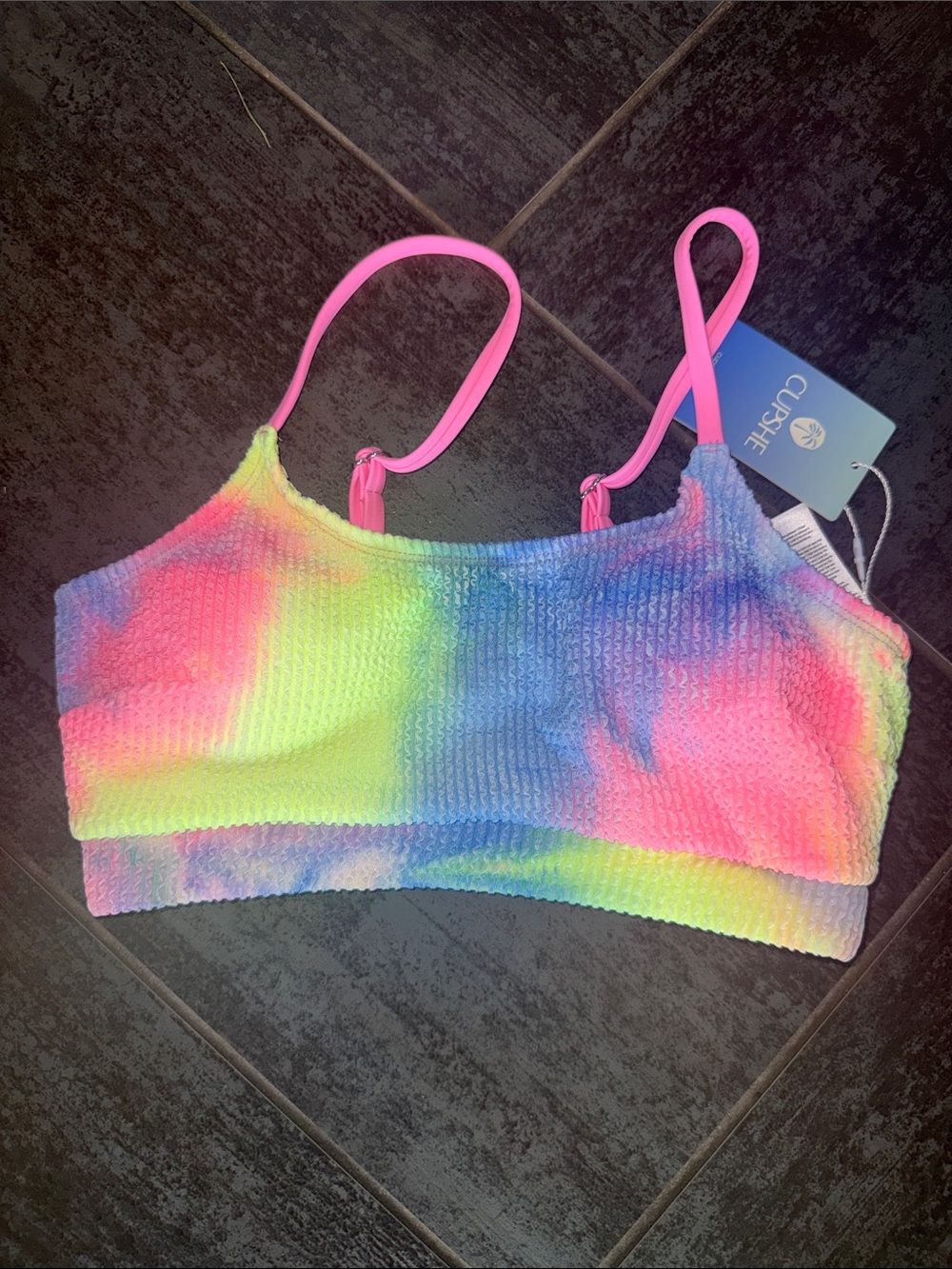 Cupshe Neon Tie-Dye Bikini top with Pink Straps - Picture 2 of 7